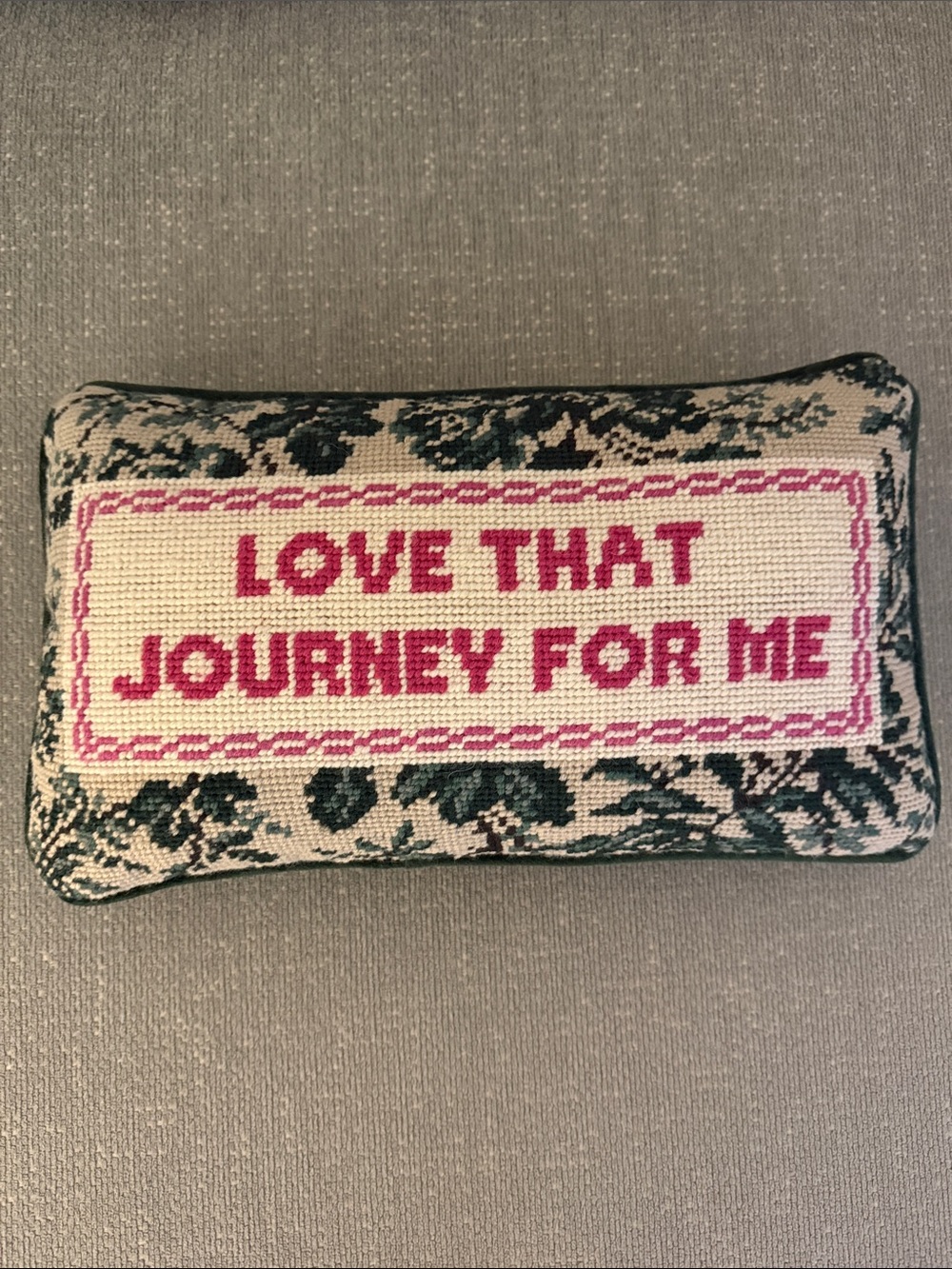 Decorative Accent Pillow in Pink and Cream - 'Love That Journey For Me'